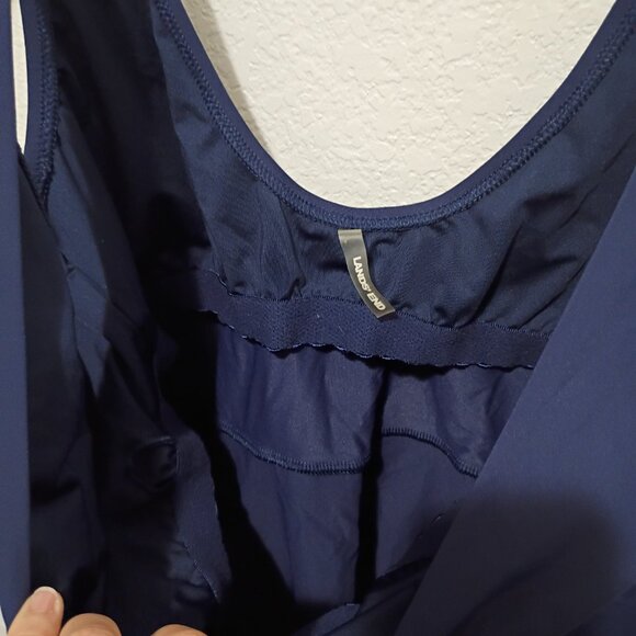 Lands' End Women's Modest Tie Front Peplum Tankini Top Navy Size 14 D - Picture 5 of 9